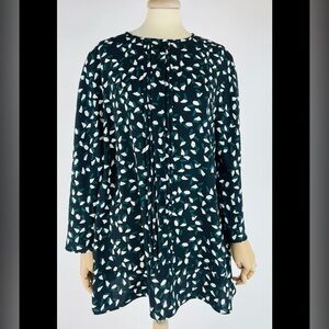 MaxMara Teal and White Printed Long-Sleeve Blouse